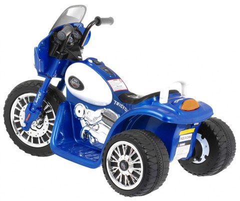 Motorek Chopper na akumulator dla dzieci Niebieski + 3 koła + Dźwięki + Światła LED Motorek Chopper na akumulator dla dzieci Niebieski + 3 koła + Dźwięki + Światła LED