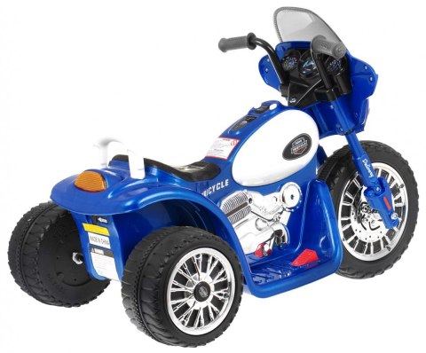 Motorek Chopper na akumulator dla dzieci Niebieski + 3 koła + Dźwięki + Światła LED Motorek Chopper na akumulator dla dzieci Niebieski + 3 koła + Dźwięki + Światła LED