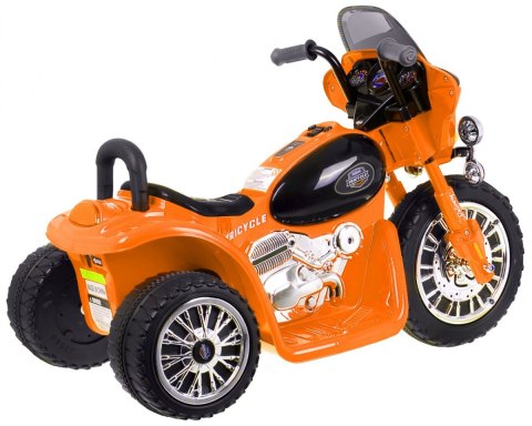 Motorek Chopper na akumulator dla dzieci Pomarańczowy + 3 koła + Dźwięki + Światła LED Motorek Chopper na akumulator dla dzieci Pomarańczowy + 3 koła + Dźwięki + Światła LED