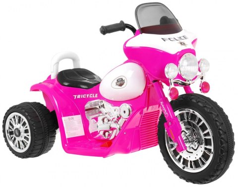 Motorek Chopper na akumulator dla dzieci Różowy + 3 koła + Dźwięki + Światła LED Motorek Chopper na akumulator dla dzieci Różowy + 3 koła + Dźwięki + Światła LED