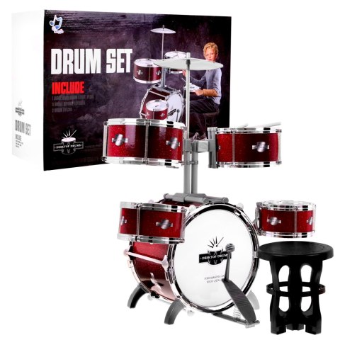 5-bębnowa Perkusja dla dzieci 5+ Instrument muzyczny Stołek + Talerz + 2 Pałeczki 9 el. 5-bębnowa Perkusja dla dzieci 5+ Instrument muzyczny Stołek + Talerz + 2 Pałeczki 9 el.