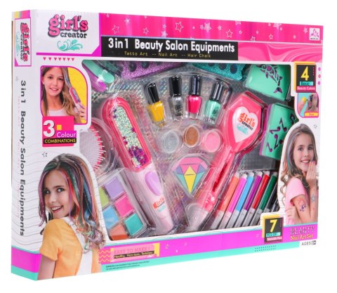 Mega zestaw do stylizacji 3w1 dla dziewczynki - Kolorowe włosy + Manicure + Tatuaże Mega zestaw do stylizacji 3w1 dla dziewczynki - Kolorowe włosy + Manicure + Tatuaże