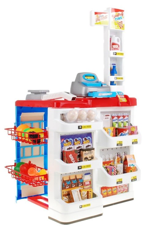 Supermarket dla dzieci 3+ Czerwony Zabawa w sklep 24 el. Wózek + Towary + Interaktywny skaner Supermarket dla dzieci 3+ Czerwony Zabawa w sklep 24 el. Wózek + Towary + Interaktywny skaner