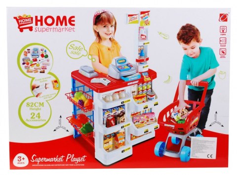 Supermarket dla dzieci 3+ Czerwony Zabawa w sklep 24 el. Wózek + Towary + Interaktywny skaner Supermarket dla dzieci 3+ Czerwony Zabawa w sklep 24 el. Wózek + Towary + Interaktywny skaner