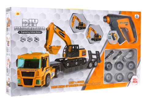 Pojazdy budowlane do skręcania dla dzieci 3+ Ciężarówka + koparka + wiertarko-wkrętarka 185 el. Pojazdy budowlane do skręcania dla dzieci 3+ Ciężarówka + koparka + wiertarko-wkrętarka 185 el.