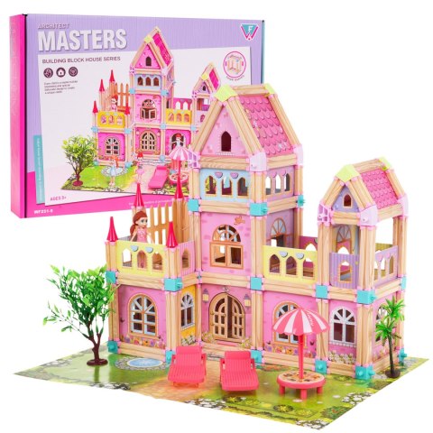 Drewniany Domek Księżniczek z Klocków 183 el. dla dzieci 3+ Elementy konstrukcyjne + 2 Figurki Księżniczek + Akcesoria Drewniany Domek Księżniczek z Klocków 183 el. dla dzieci 3+ Elementy konstrukcyjne + 2 Figurki Księżniczek + Akcesoria
