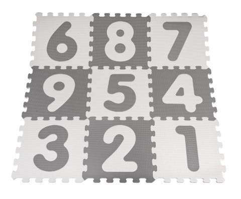 Mata biało-szara z 9 Puzzli dla dzieci 10m+ Wyjmowane cyfry litery + Pianka EVA + Powłoka antybakteryjna Ag+ Mata biało-szara z 9 Puzzli dla dzieci 10m+ Wyjmowane cyfry litery + Pianka EVA + Powłoka antybakteryjna Ag+