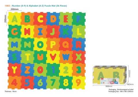 Mata podłogowa z 36 Puzzli dla dzieci 10m+ Wyjmowane cyfry litery + Pianka EVA + Jaskrawe kolory Mata podłogowa z 36 Puzzli dla dzieci 10m+ Wyjmowane cyfry litery + Pianka EVA + Jaskrawe kolory