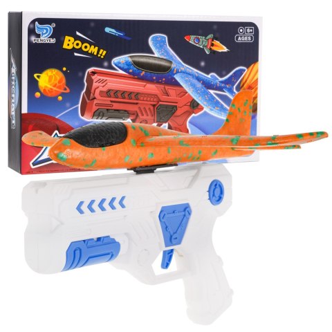 Pistolet z Wyrzutnią Biały + Samolot styropianowy Pomarańczowy dla dzieci 6+ Pistolet z Wyrzutnią Biały + Samolot styropianowy Pomarańczowy dla dzieci 6+