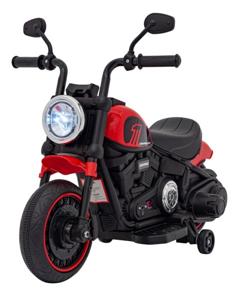 Motorek Chopper FASTER na akumulator dla dzieci Czerwony + Radio FM + Panel audio + LED