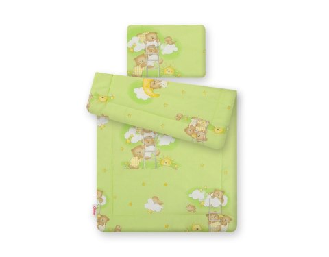 Komplet pościeli dla niemowląt z wypełnieniem 2-cz 75x100cm NEWBORN - Misie na drabinkach zielone Komplet pościeli dla niemowląt z wypełnieniem 2-cz 75x100cm NEWBORN - Misie na drabinkach zielone