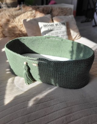 Kosz Mojżesza BOHO bawełniany Handmade z materacykiem - szałwia