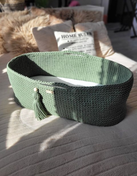 Kosz Mojżesza BOHO bawełniany Handmade z materacykiem - szałwia