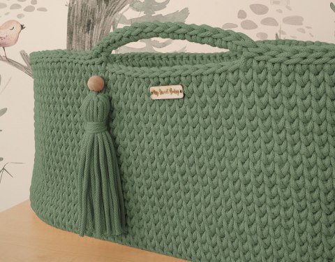 Kosz Mojżesza BOHO bawełniany Handmade z materacykiem - szałwia