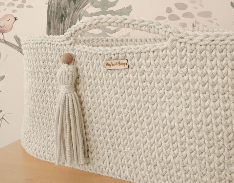 Kosz Mojżesza BOHO bawełniany Handmade z materacykiem - śmietanka
