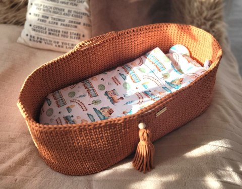 Kosz Mojżesza BOHO bawełniany Handmade z materacykiem - terracotta