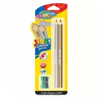 KREDKI COLORINO KIDS OŁÓWKOWE OKRĄGŁE JUMBO 2 KOLORY SREBRNA ZŁOTA Z TEMPERÓWKĄ