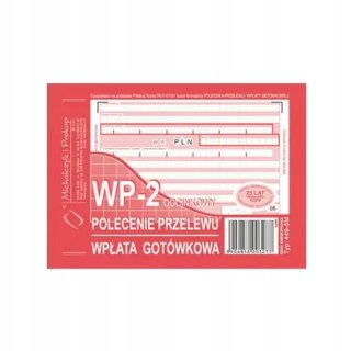 Polecenie przelewu wpłata gotówkowa A6 2 odcinkowe A6