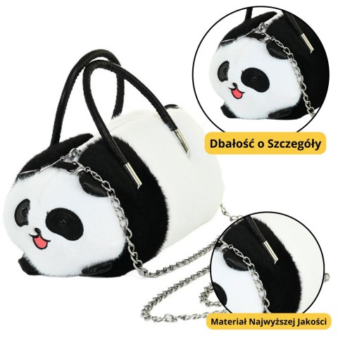Pluszowa Torba Panda Uchwyty Metalowy Łańcuszek Czarno Biała 20cm Pluszowa Torba Panda Uchwyty Metalowy Łańcuszek Czarno Biała 20cm