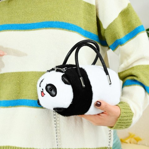 Pluszowa Torba Panda Uchwyty Metalowy Łańcuszek Czarno Biała 20cm Pluszowa Torba Panda Uchwyty Metalowy Łańcuszek Czarno Biała 20cm