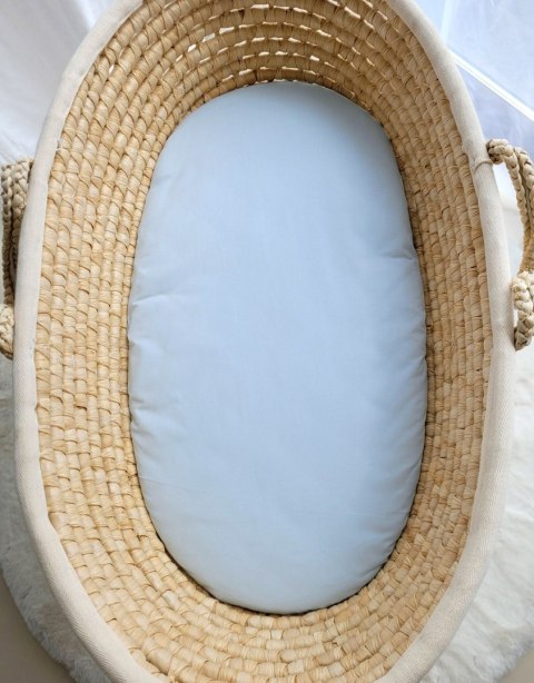 Prześcieradło bawełniane do kosza Mojżesza Boho wózka gondoli 75x35 cm - niebieskie Prześcieradło bawełniane do kosza Mojżesza Boho wózka gondoli 75x35 cm - niebieskie