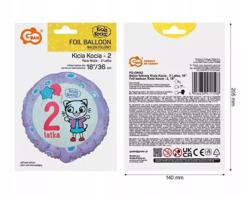 Balon Foliowy KICIA KOCIA Bajka Kotek Drugie 2 Latka URODZINY Party 45cm Balon Foliowy KICIA KOCIA Bajka Kotek Drugie 2 Latka URODZINY Party 45cm