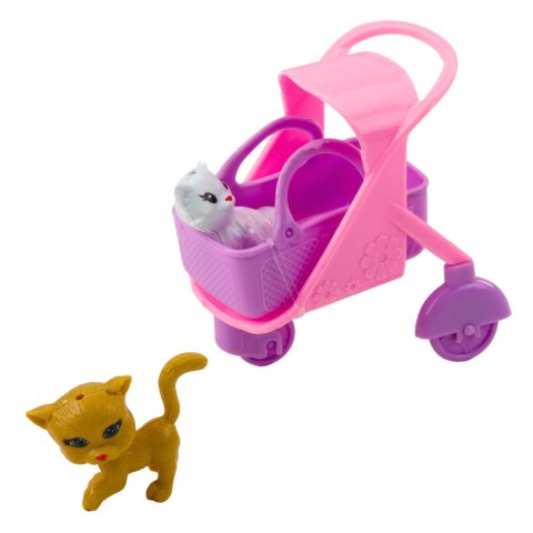 Mini Lalka Z Akcesoriami Wózek Kotki Zestaw Laleczka Różowa Mini Lalka Z Akcesoriami Wózek Kotki Zestaw Laleczka Różowa