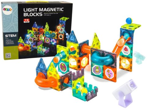 Świecąca Zjeżdżalnia Dla Kulek Klocki Magnetyczne 75 Elementów Świecąca Zjeżdżalnia Dla Kulek Klocki Magnetyczne 75 Elementów