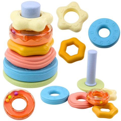 Wieża z Kółek Układanka Sensoryczna Dla Malucha Pastelowa 17cm Wieża z Kółek Układanka Sensoryczna Dla Malucha Pastelowa 17cm