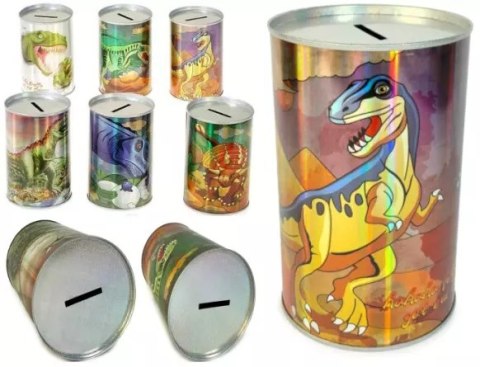 SKARBONKA Z RYSUNKAMI DINOZAURÓW METALOWA BŁYSZCZĄCA SKARBONKA Z RYSUNKAMI DINOZAURÓW METALOWA BŁYSZCZĄCA