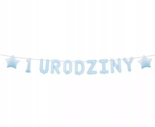 Girlanda papierowa 1 URODZINY, niebieska, 1,5 m.