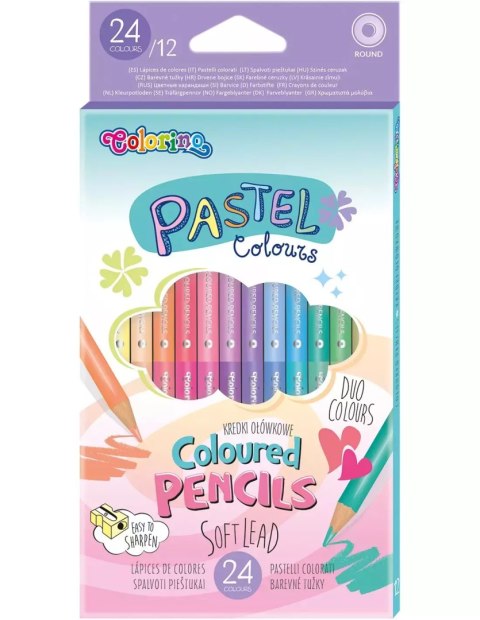 Kredki ołówkowe okrągłe dwukolorowe 12 sztuk 24 kolory pastel Colorino Kids Kredki ołówkowe okrągłe dwukolorowe 12 sztuk 24 kolory pastel Colorino Kids
