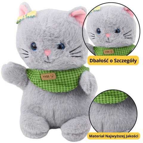 Pluszowa Maskotka Przytulanka Kot Szary Zielona Apaszka Kokardka 22cm Pluszowa Maskotka Przytulanka Kot Szary Zielona Apaszka Kokardka 22cm