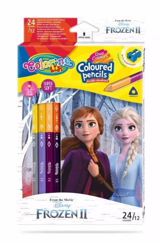 Kredki ołówkowe trójkątne Colorino Kids 24 kolorów 12 sztuk z temperówką Frozen