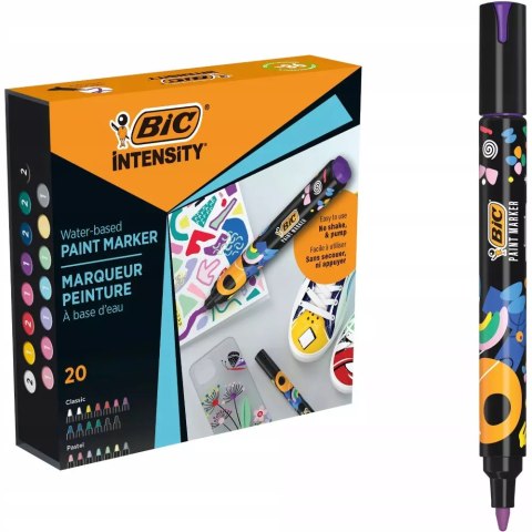 BIC INTENSITY MARKERY AKRYLOWE ZESTAW x20 WODOODPORNE PISAKI MAZAKI Z FARBĄ