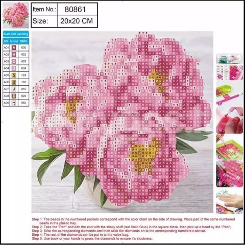Diamentowa mozaika 5D - Pink flower 20x20 80861 Diamentowa mozaika 5D - Pink flower 20x20 80861