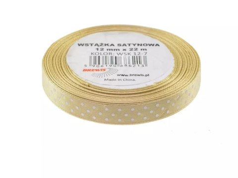 Wstążka satynowa w kropki beżowa 12mmx22m Wstążka satynowa w kropki beżowa 12mmx22m