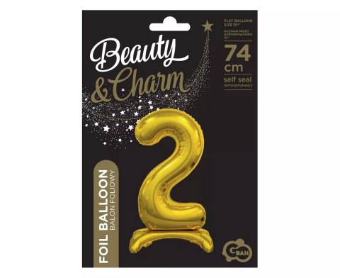 Balon foliowy stojący. Cyfra 2 (74 cm), złota Balon foliowy stojący. Cyfra 2 (74 cm), złota