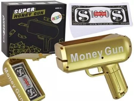Pistolet na pieniądze strzelający banknotami żółty Pistolet na pieniądze strzelający banknotami żółty