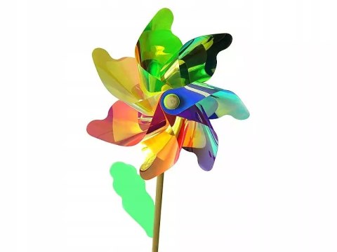 Wiatrak wiatraczek hologram, śr.24 cm, trzonek drewniany 45 cm.