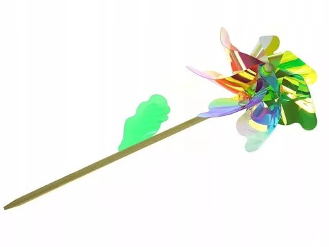 Wiatrak wiatraczek hologram, śr.24 cm, trzonek drewniany 45 cm.
