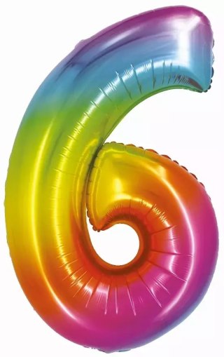 Balon foliowy. Cyfra 6, tęczowa (76 cm)