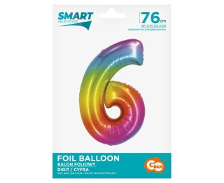 Balon foliowy. Cyfra 6, tęczowa (76 cm)
