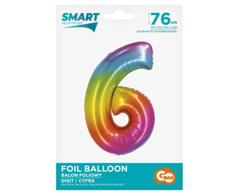 Balon foliowy. Cyfra 6, tęczowa (76 cm) Balon foliowy. Cyfra 6, tęczowa (76 cm)