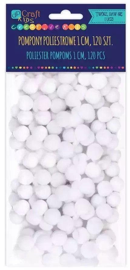 Pompony poliestrowe białe 1cm 120szt Pompony poliestrowe białe 1cm 120szt