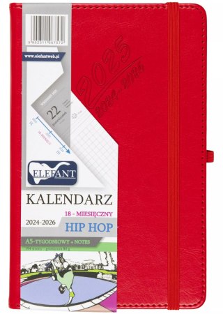 Hip hop Kalendarz 18 miesięczny A5 tydzień na stronie plus notes czerwony 2025