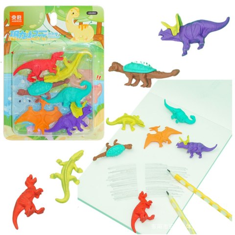 Zestaw Gumek Do Ścierania Zmazywania Szkolne Dinozaury 6szt Zestaw Gumek Do Ścierania Zmazywania Szkolne Dinozaury 6szt
