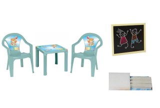 Stolik i dwa krzesła + tablica pastel turkus