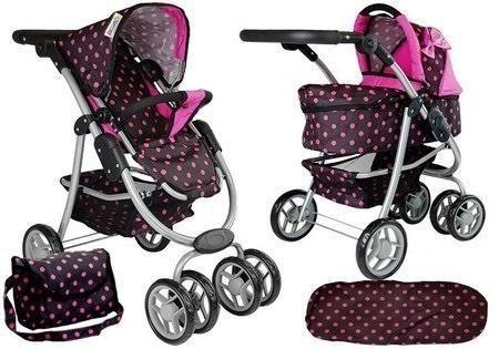 Wózek spacerówka 2w1 z torbą czarno-różowy Wózek spacerówka 2w1 z torbą czarno-różowy
