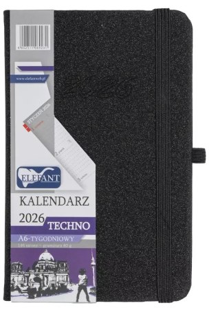 Kalendarz 2026 A6 tygodniowy Techno, czarny